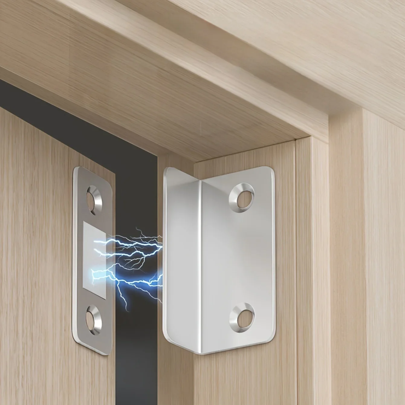 1 par de trava magnética para porta, forte adesão invisível, montagem sem perfuração, liberação perfeita, ideal para armários, portas deslizantes