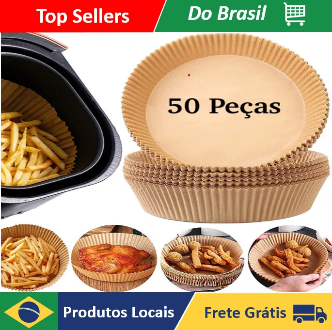 Tapete Redondo De Papel Descartável Air Fryer Antiaderente Para Cozimento 50 Unidades