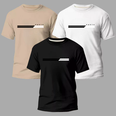 Kit 3 Camisas Masculinas 100% Algodão Premium Conforto Moda Casual Street Paris