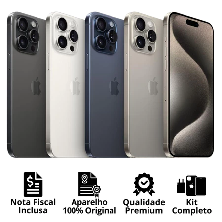 Celular iPhone 15 Pro (128GB) (256GB) 100% Original Apple Seminovo Vitrine Bateria 85% a 100% NF Carregador Película